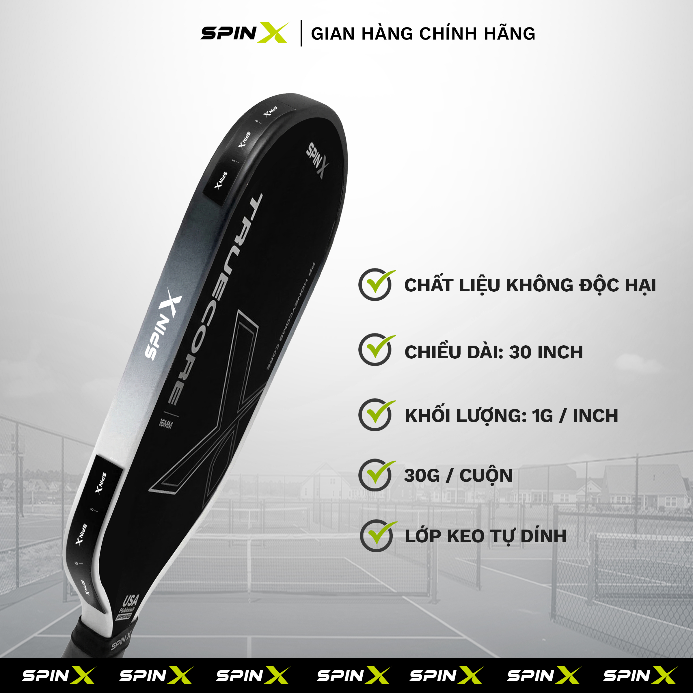 Set 2 Chì Pickleball Tungsten SpinX Chính Hãng Dải 15cm 6g